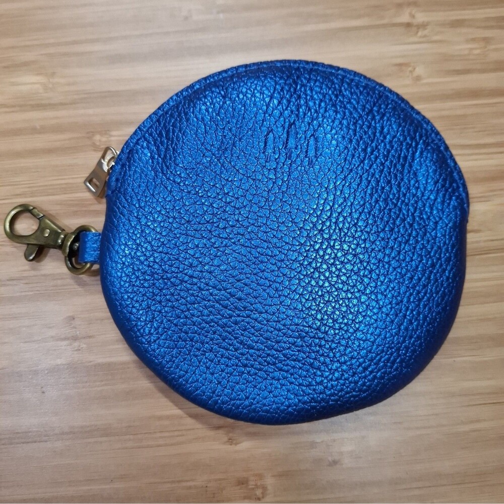 Portland Leather Goods Circle Pouch NWOT Leather Coin Purse Comet Blue